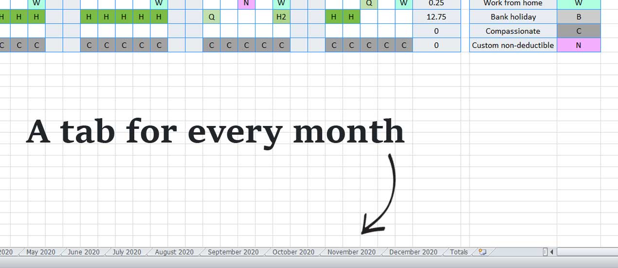 Tab for every month